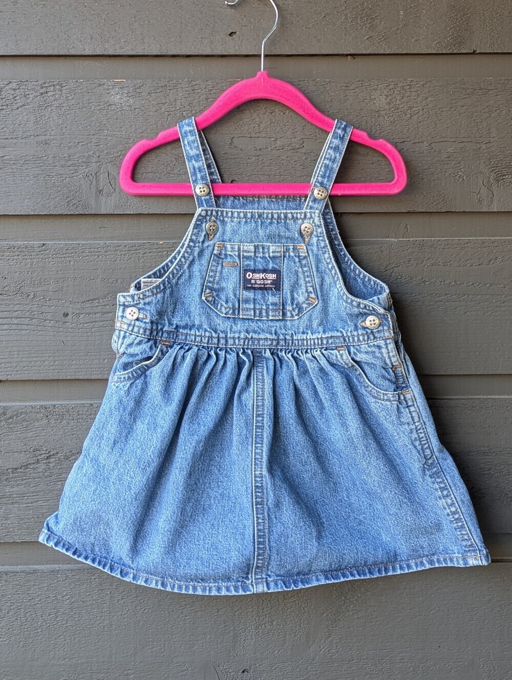 VTG 90s OshKosh B'gosh OshKosh Baby Blue Denim Bib Overall Skirt Dress 18M